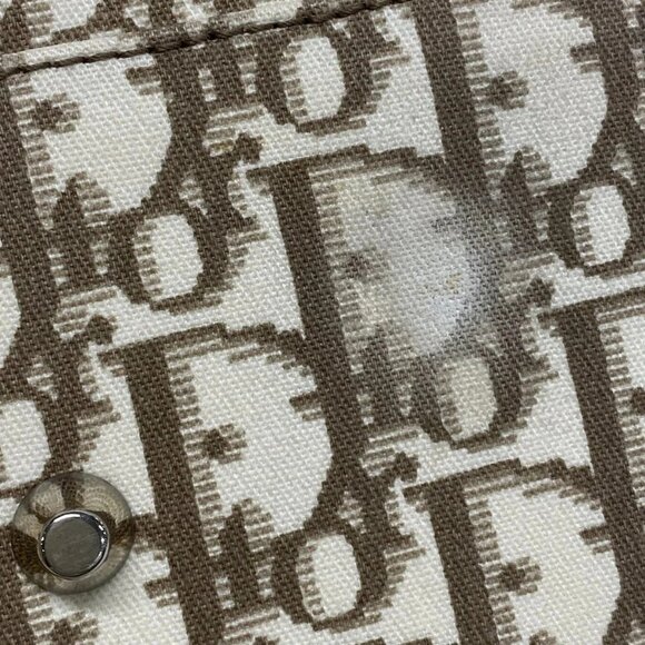 Auth DIOR/ChristianDior Flower/Trotter Cream Brown Cotton Leather Tote Bag - Picture 5 of 16